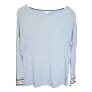 Boden Womens Gray Long Sleeve Striped Cuffs Boat Neck Top Size M NWT